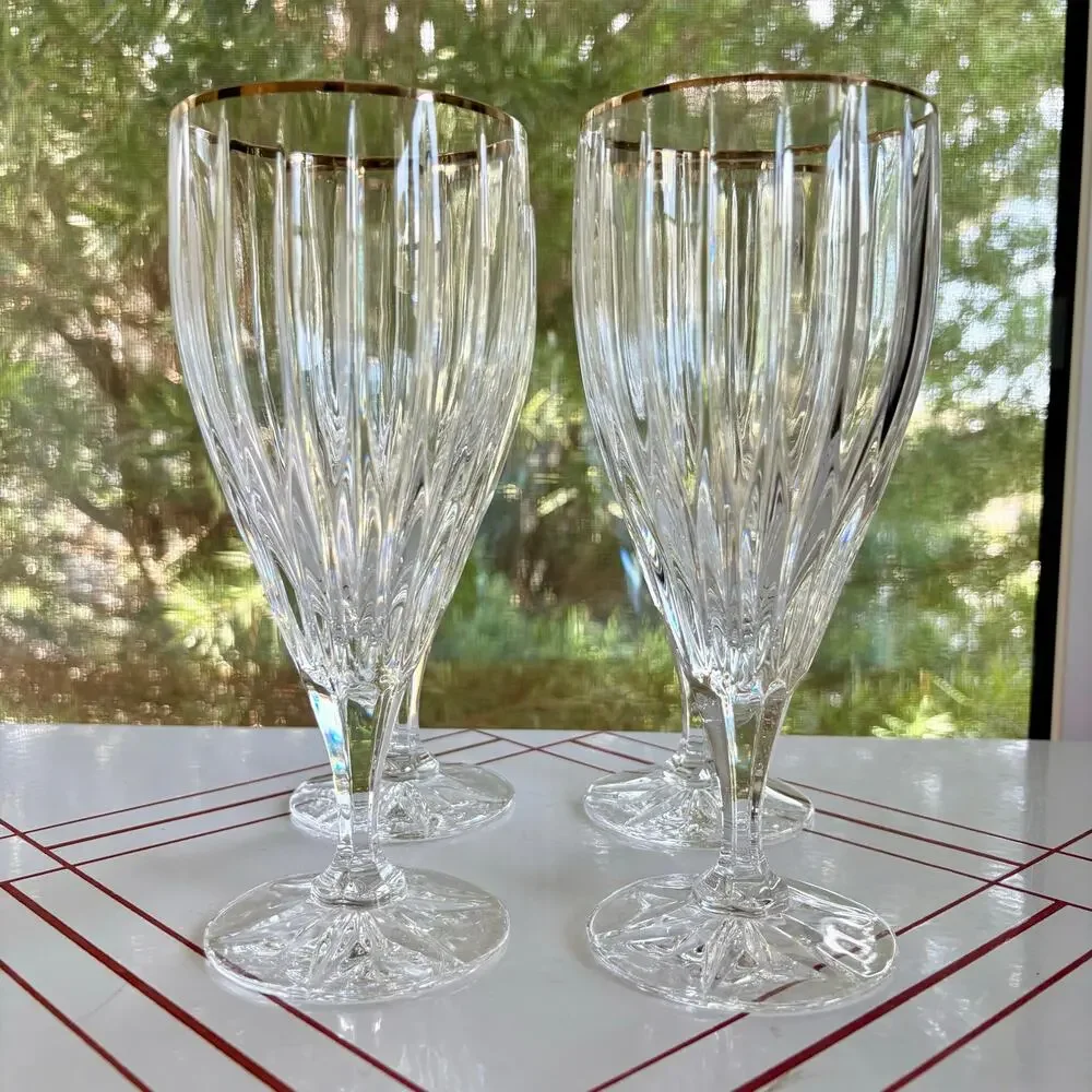 Vintage Mikasa Golden Tiara Crystal Iced Tea Goblets Gold Rim Set of 4